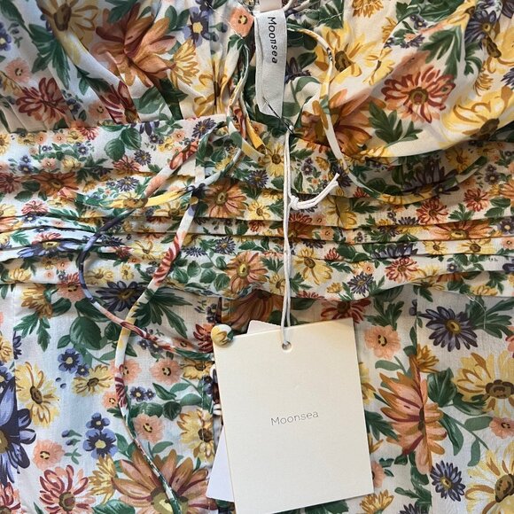 NWT Moonsea Tie-Front Floral Empire Waist Short Sleeved Midi Dress, Large - Picture 3 of 4